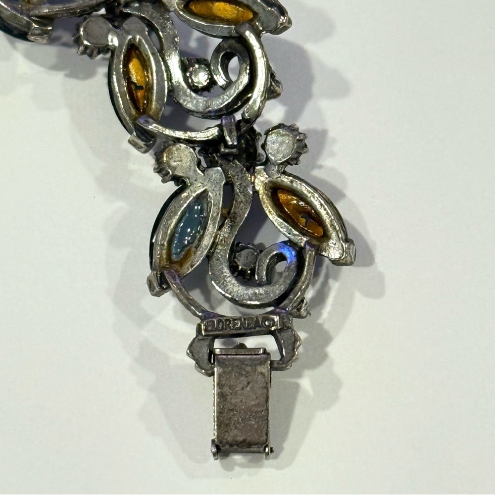 Vintage Florenza Blue Rhinestone Navette Marquise Bracelet Silver Tone Statement - Picture 13 of 16